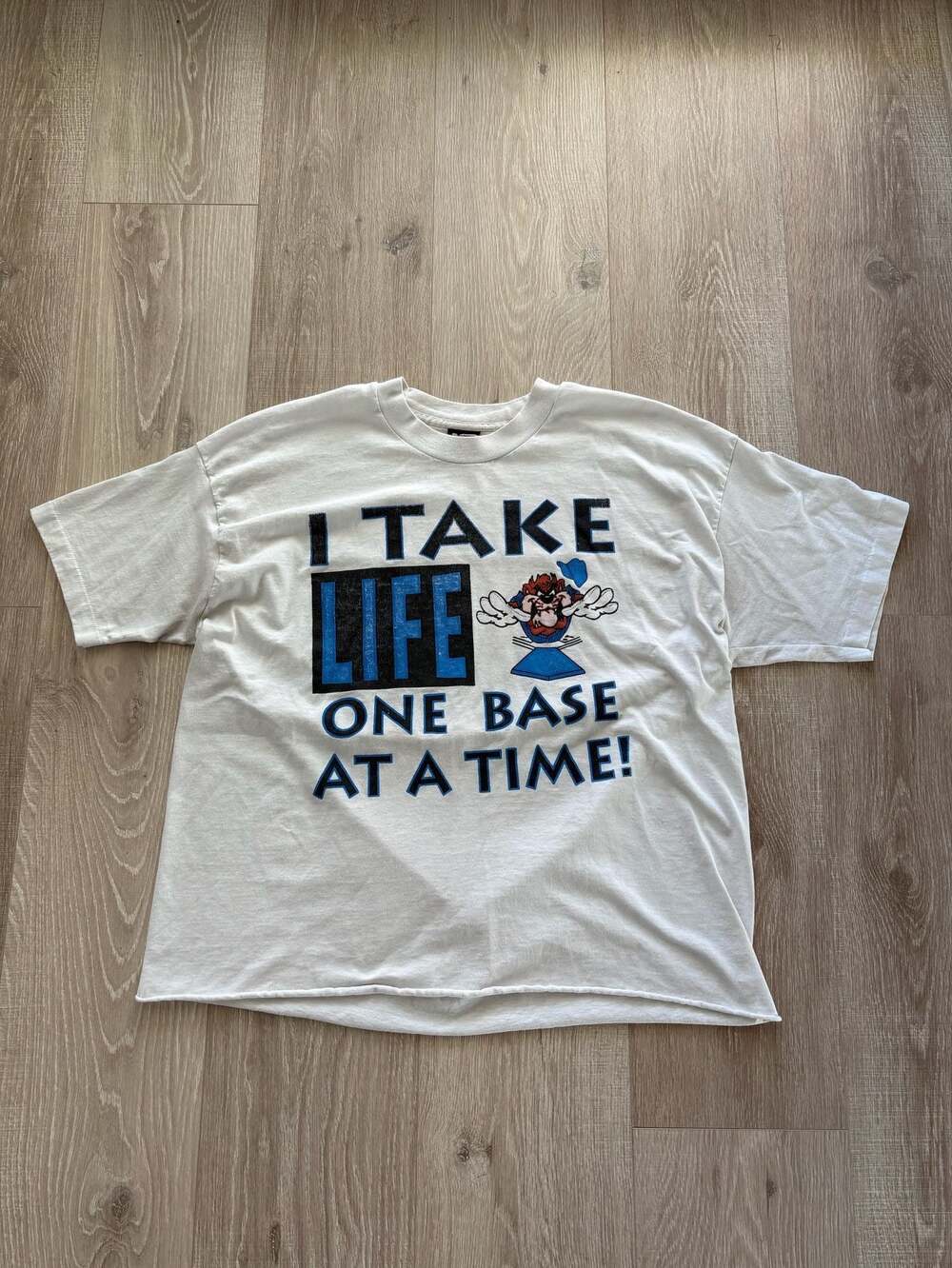Vintage 90s Fruit of the Loom Best I Take Life One Base at a Time Baseball Graph